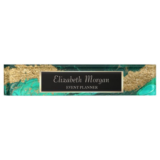 Elegant stijlvol Geometric Green Gold Marble, Lijs Naambordje (Voorkant)