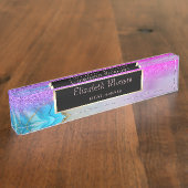 Elegant Stijlvol Glitter Bokeh, Violet Marmer, Lij Naambordje (Zijkant)