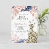 Elegant Stijlvol Glitter Dress Blue Flowers Kaart (Staand voorkant)