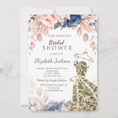 Elegant Stijlvol Glitter Dress Blue Flowers Kaart (Voorkant)