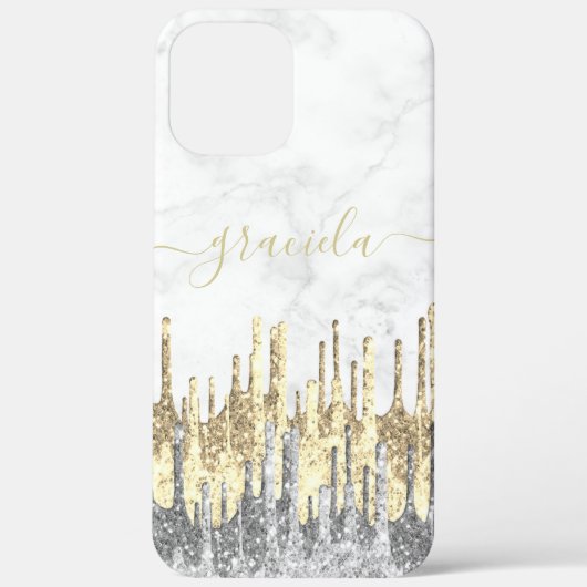 Elegant stijlvol  glitter druppelt wit marmer Case-Mate iPhone case (Achterkant)