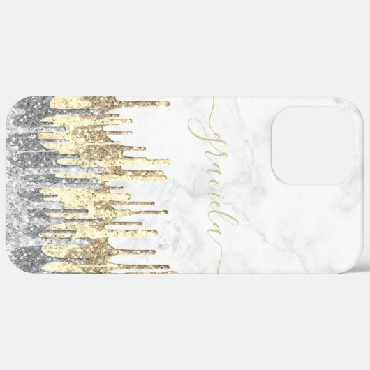 Elegant stijlvol  glitter druppelt wit marmer Case-Mate iPhone case (Achterkant / Rechts)