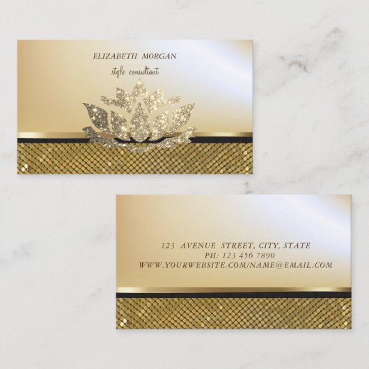 Elegant stijlvol Glitter Lotus Gold-sequins Visitekaartje (Voorkant / Achterkant)