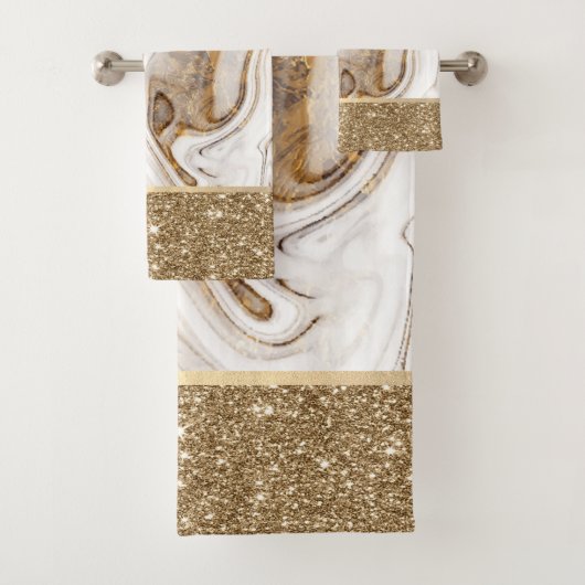 Elegant Stijlvol Glitter White Brown Marble Bad Handdoek (Insitu)
