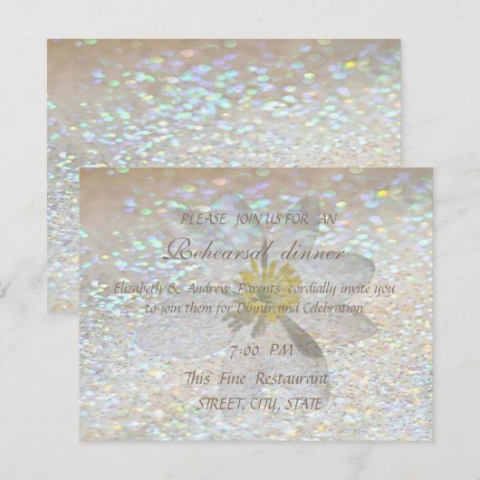 Elegant Stijlvol, glittery Daisy Rehearsal Dinner Kaart (Voorkant / Achterkant)