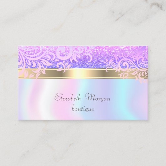 Elegant stijlvol Glittery Gold Floral Holographic Visitekaartje (Voorkant)