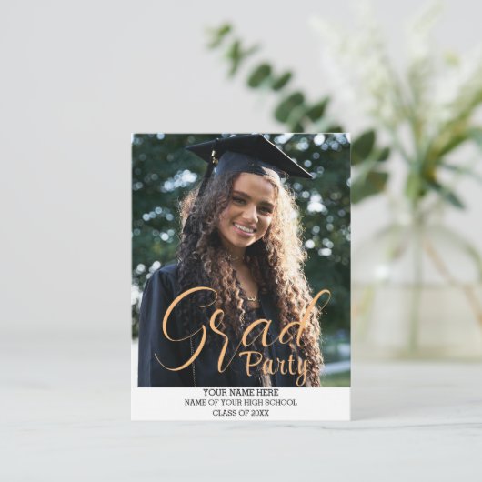 Elegant stijlvol Gold Afstudeerder Party script Briefkaart (Staand voorkant)