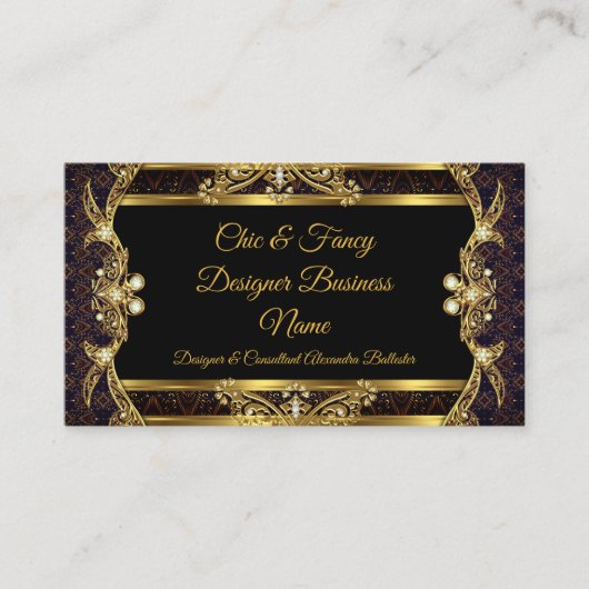 Elegant stijlvol Gold Black Brocade Designer Visitekaartje (Voorkant)