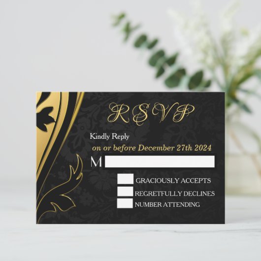 Elegant stijlvol Gold Black Deco RSVP personaliser (Staand voorkant)