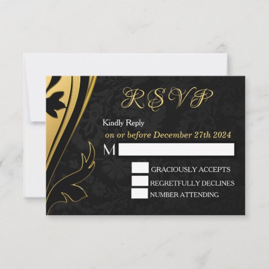 Elegant stijlvol Gold Black Deco RSVP personaliser Kaartje (Voorkant)