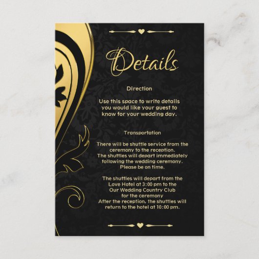 Elegant stijlvol Gold Black Deco Weddenschap - Geg Informatiekaartje (Voorkant)