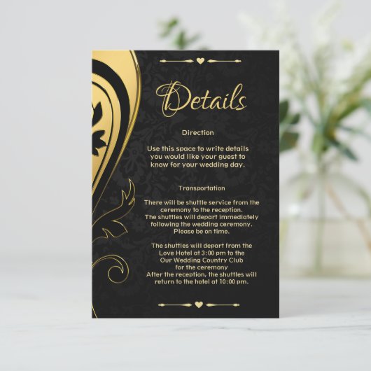 Elegant stijlvol Gold Black Deco Weddenschap - Geg Informatiekaartje (Staand voorkant)