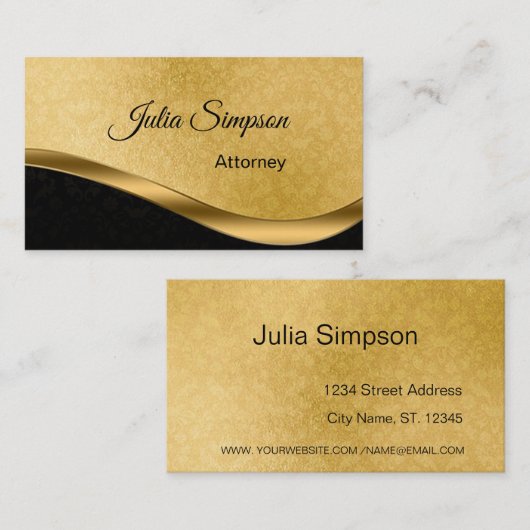 Elegant, stijlvol, Gold en Black Damask, Attorney Visitekaartje (Voorkant / Achterkant)