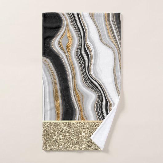 Elegant stijlvol Gold Glitter Black White Marble Bad Handdoek (Handdoek)
