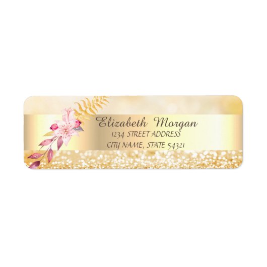 Elegant Stijlvol, Gold Glitter Bokeh, Vloeradres Etiket (Voorkant)