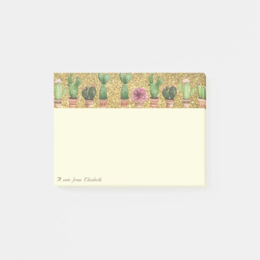 Elegant Stijlvol, Gold Glitter, Cactus Post-it® Notes (Voorkant)