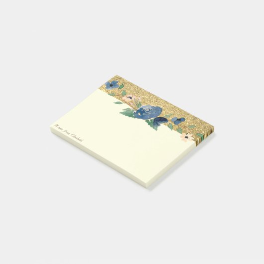 Elegant Stijlvol, Gold Glitter, Floral Post-it® Notes (Schuin)
