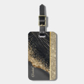 Elegant stijlvol Gold Glitter Sequins Black Marble Bagagelabel (Voorkant verticaal)