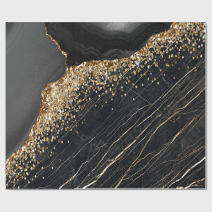 Elegant stijlvol Gold Glitter Sequins Black Marble Cadeaupapier