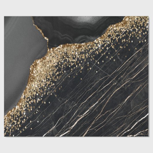 Elegant stijlvol Gold Glitter Sequins Black Marble Cadeaupapier (Vlak)