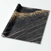 Elegant stijlvol Gold Glitter Sequins Black Marble Cadeaupapier (Uitgerold)