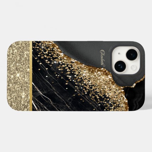 Elegant stijlvol Gold Glitter Sequins Black Marble Case-Mate iPhone Case (Achterkant (horizontaal))