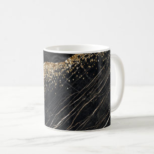 Elegant stijlvol Gold Glitter Sequins Black Marble Koffiemok