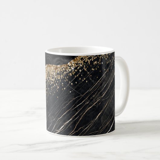 Elegant stijlvol Gold Glitter Sequins Black Marble Koffiemok (Voorkant rechts)