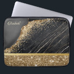 Elegant stijlvol Gold Glitter Sequins Black Marble Laptop Sleeve<br><div class="desc">Elegant goudglittersequins op zwarte marmerachtergrond.</div>
