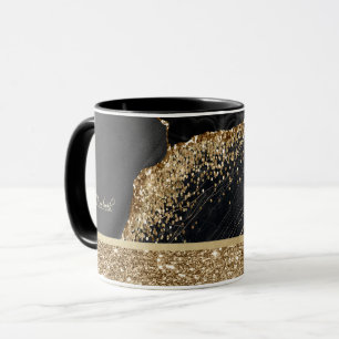 Elegant stijlvol Gold Glitter Sequins Black Marble Mok