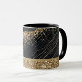 Elegant stijlvol Gold Glitter Sequins Black Marble Mok (Voorkant rechts)