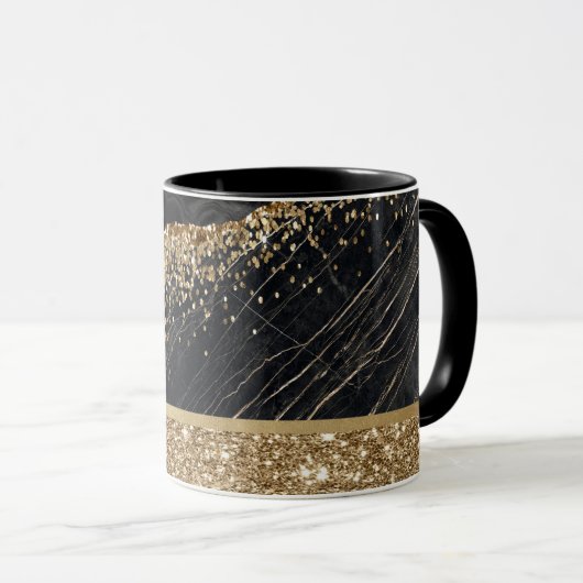 Elegant stijlvol Gold Glitter Sequins Black Marble Mok (Voorkant rechts)