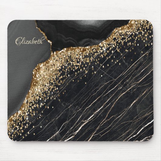 Elegant stijlvol Gold Glitter Sequins Black Marble Muismat (Voorkant)