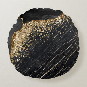 Elegant stijlvol Gold Glitter Sequins Black Marble Rond Kussen