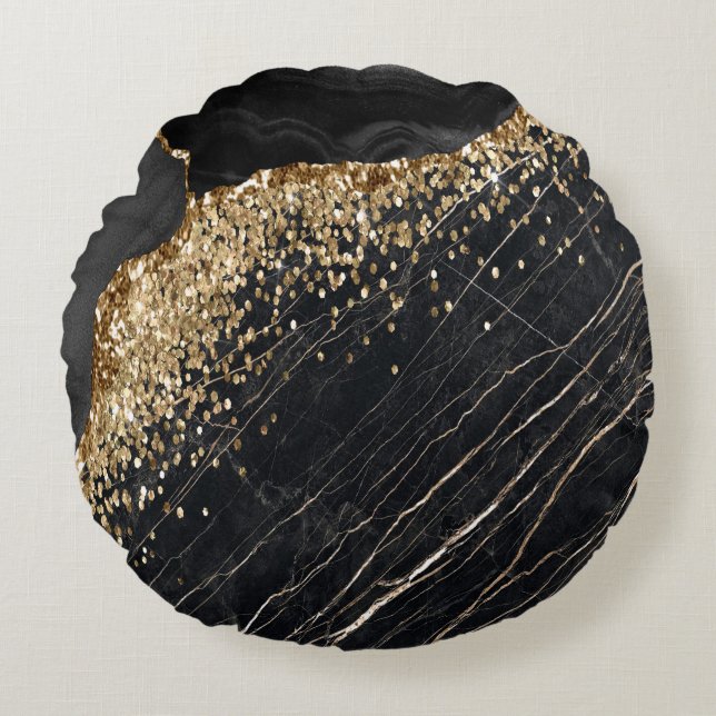 Elegant stijlvol Gold Glitter Sequins Black Marble Rond Kussen (Voorkant)