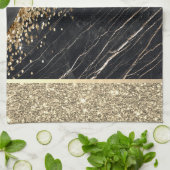 Elegant stijlvol Gold Glitter Sequins Black Marble Theedoek (Gevouwen)