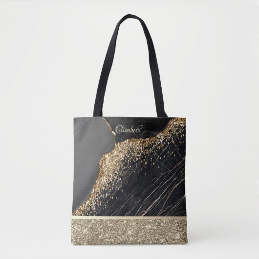 Elegant stijlvol Gold Glitter Sequins Black Marble Tote Bag (Voorkant)