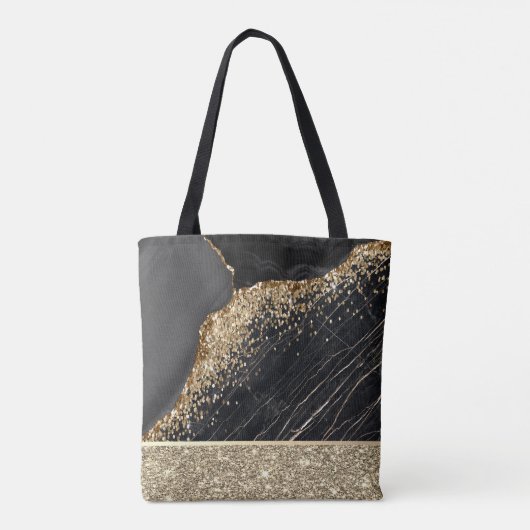 Elegant stijlvol Gold Glitter Sequins Black Marble Tote Bag (Achterkant)