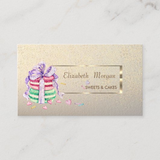 Elegant, stijlvol, Gold Lijst, Confetti, Macarons Visitekaartje (Voorkant)