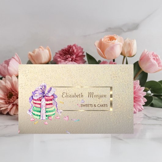 Elegant, stijlvol, Gold Lijst, Confetti, Macarons Visitekaartje