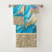 Elegant Stijlvol Goud, Blauw, Violet Marmer Bad Handdoek (Insitu)