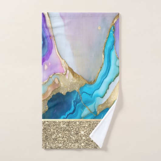 Elegant Stijlvol Goud, Blauw, Violet Marmer Bad Handdoek (Handdoek)