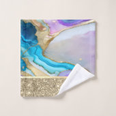 Elegant Stijlvol Goud, Blauw, Violet Marmer Bad Handdoek (Wasdoekje)