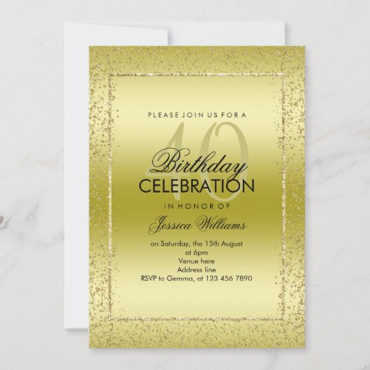 Elegant Stijlvol Goud Confetti 40e Verjaardag Kaart (Voorkant)
