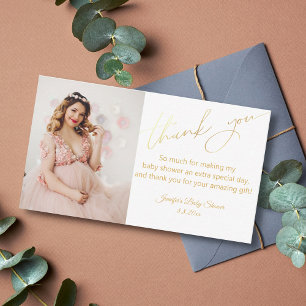 elegant stijlvol goud dank je baby shower foto notitiekaartje