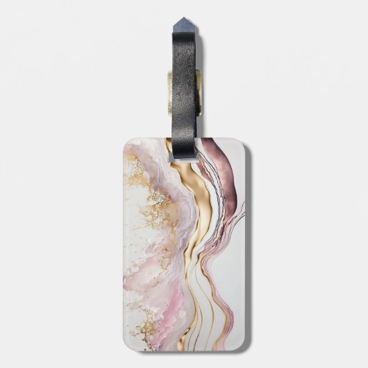 Elegant Stijlvol Goud Glitter Roze Marmeren Monogr Bagagelabel (Achterkant verticaal)