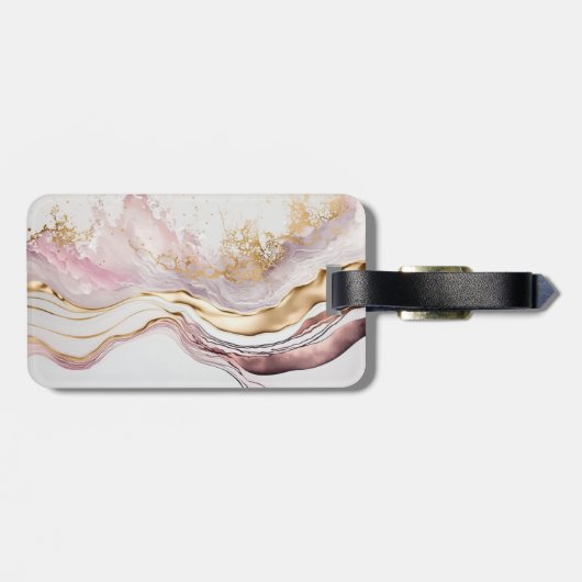 Elegant Stijlvol Goud Glitter Roze Marmeren Monogr Bagagelabel (Achterkant horizontaal)