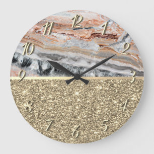 Elegant stijlvol goud Glitter Shiny Marble Stone Grote Klok