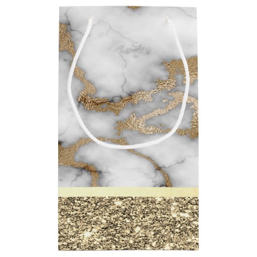 Elegant stijlvol goud Glitter Shiny White Marble Klein Cadeauzakje (Achterkant)