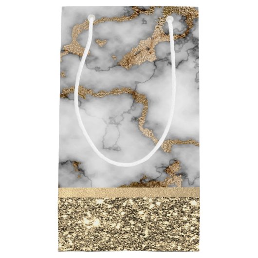 Elegant stijlvol goud Glitter Shiny White Marble Klein Cadeauzakje (Voorkant)